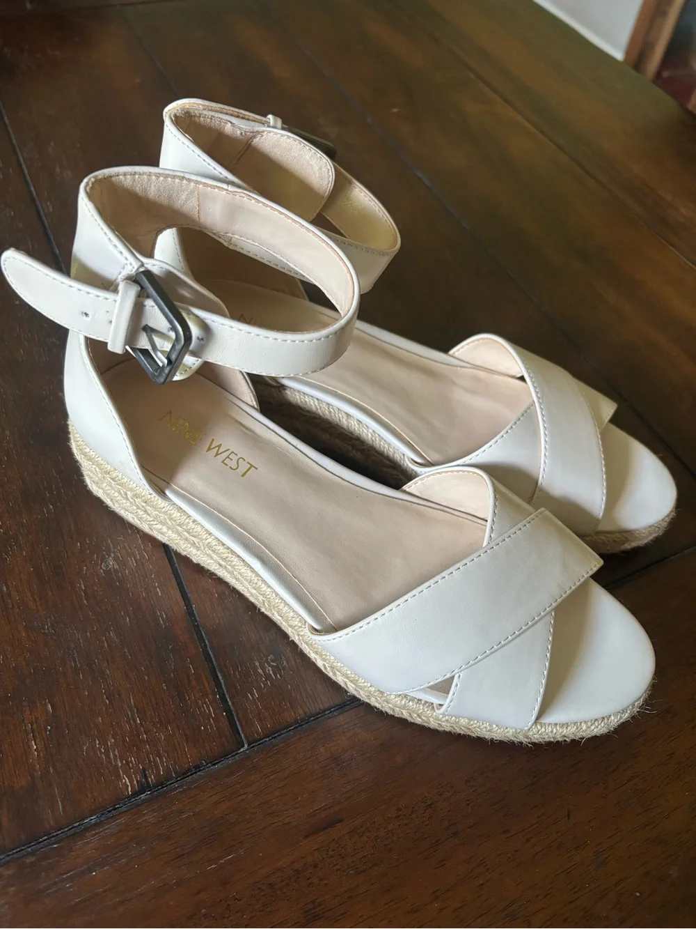 Nine West Neutral Cream Espadrille Wedge Sandals with Ankle Strap. Brand new in